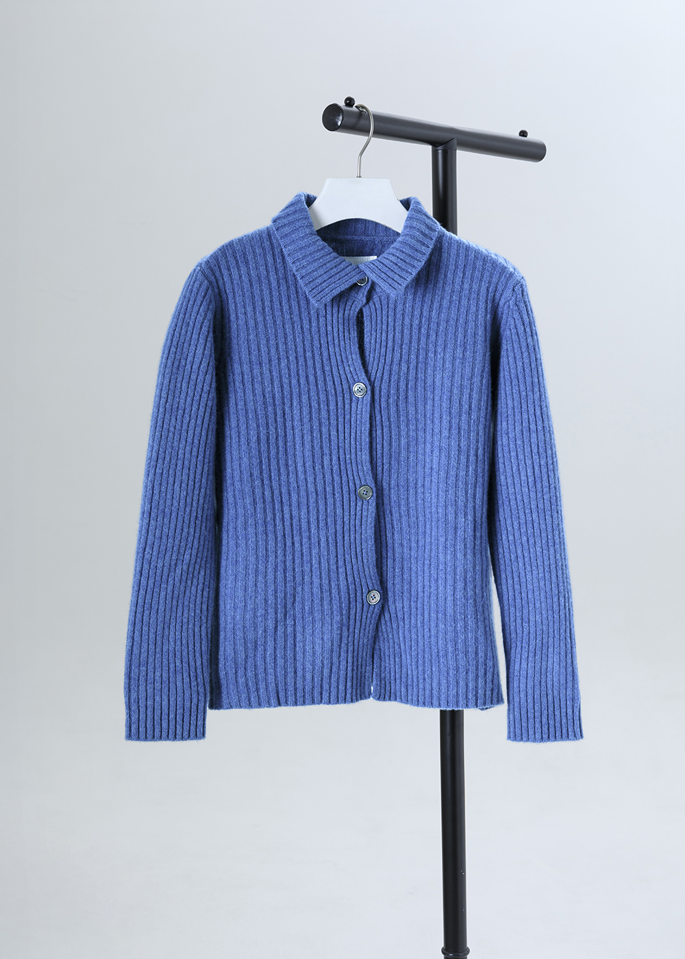 襯衫領羅紋開襟羊毛外套