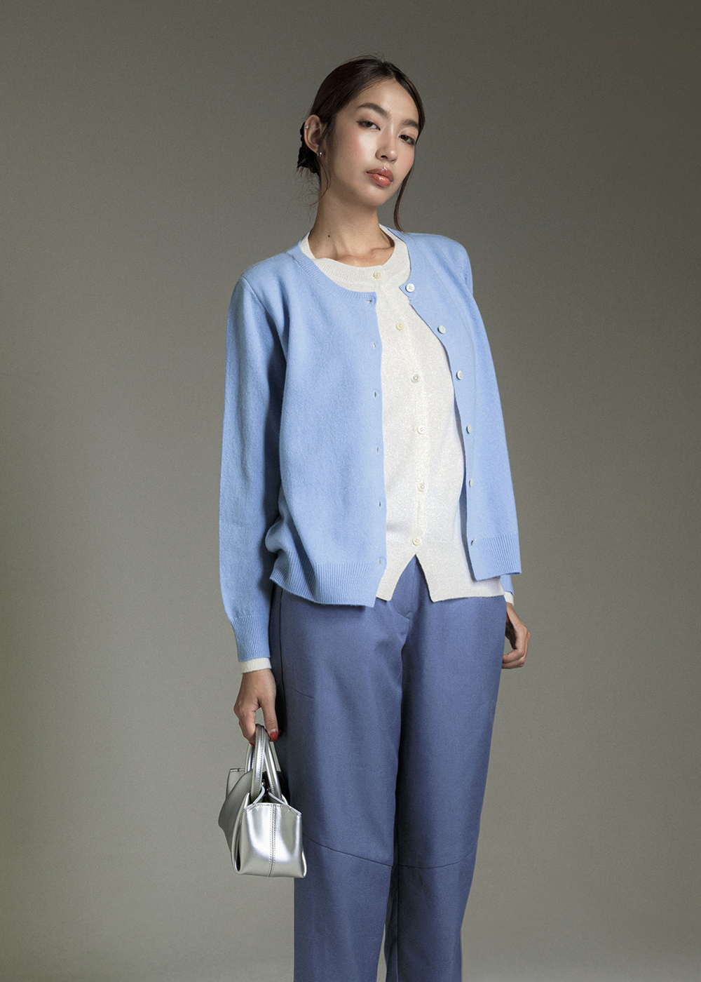  跳色滾邊開襟針織外套