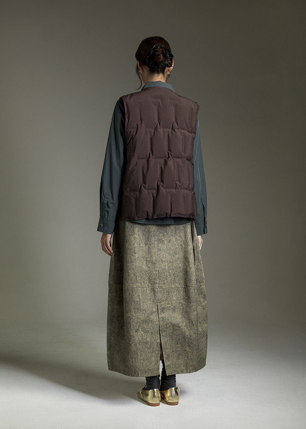 墨韻暈染橫向剪接微繭裙