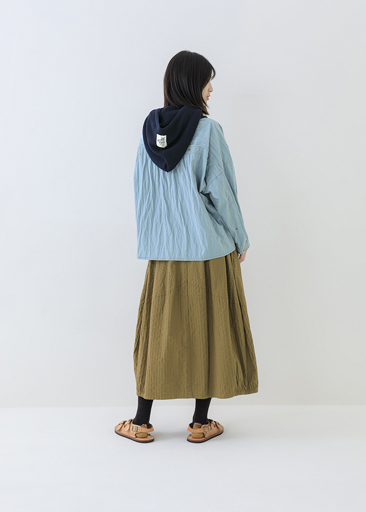 隱匿暗條紋鬆緊休閒裙