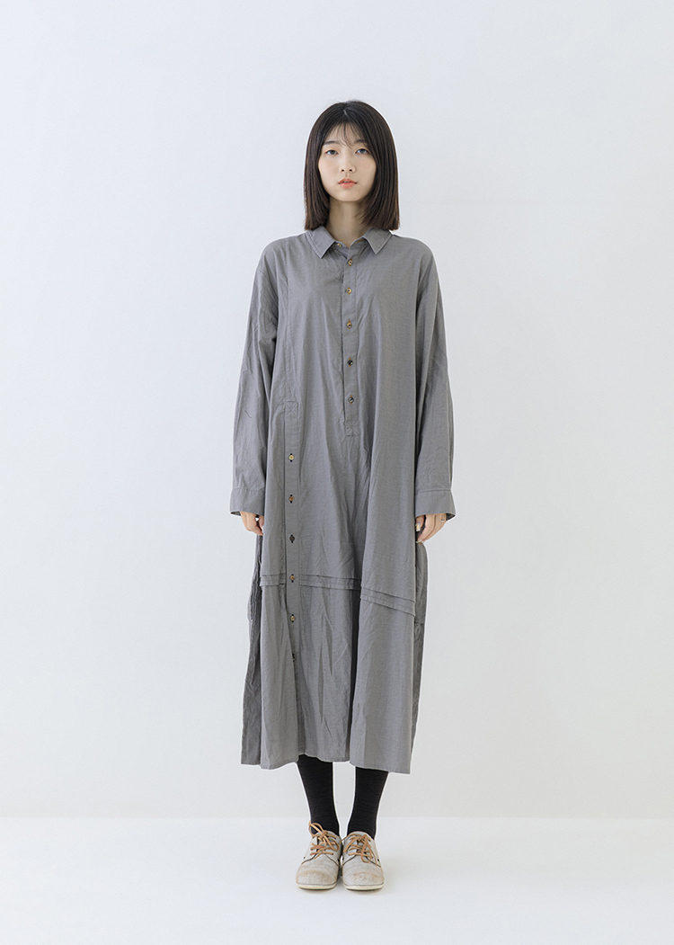 失衡錯位開襟長洋裝