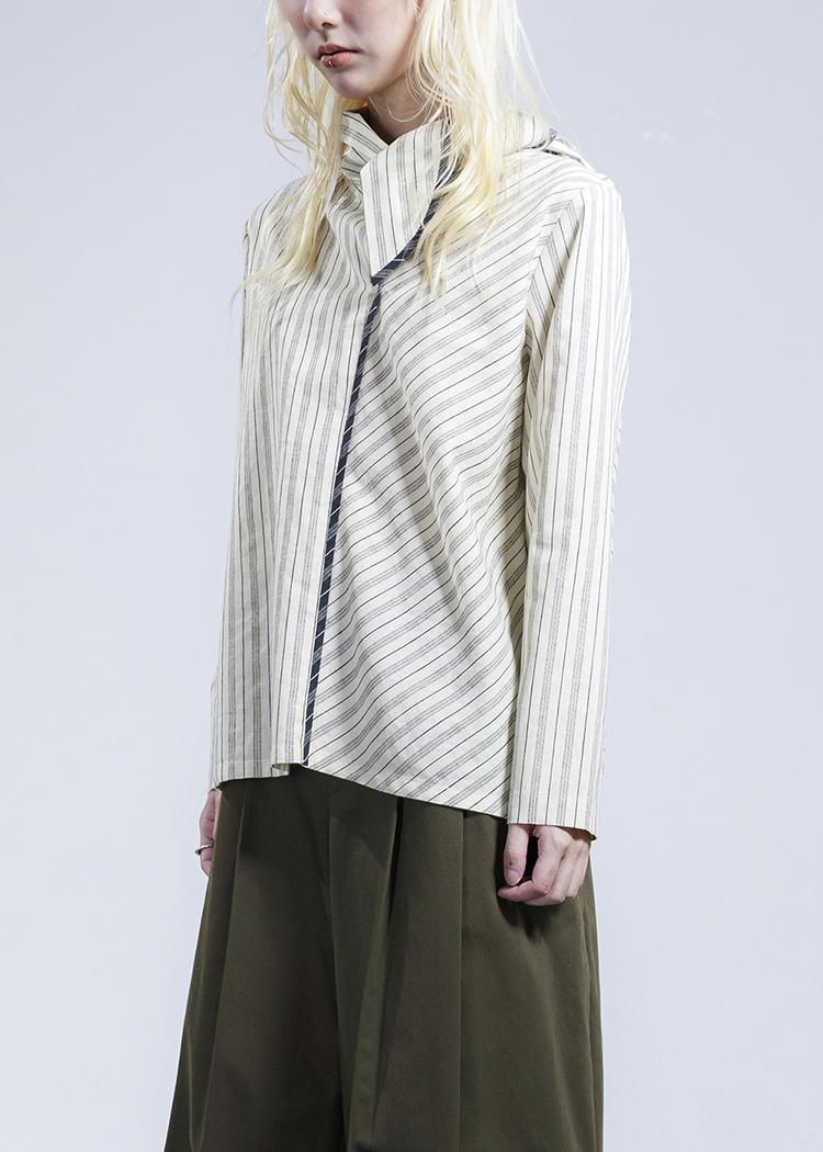 Striped blouse with side bow tie neck