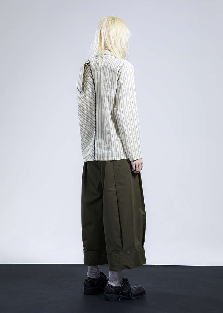 Striped blouse with side bow tie neck
