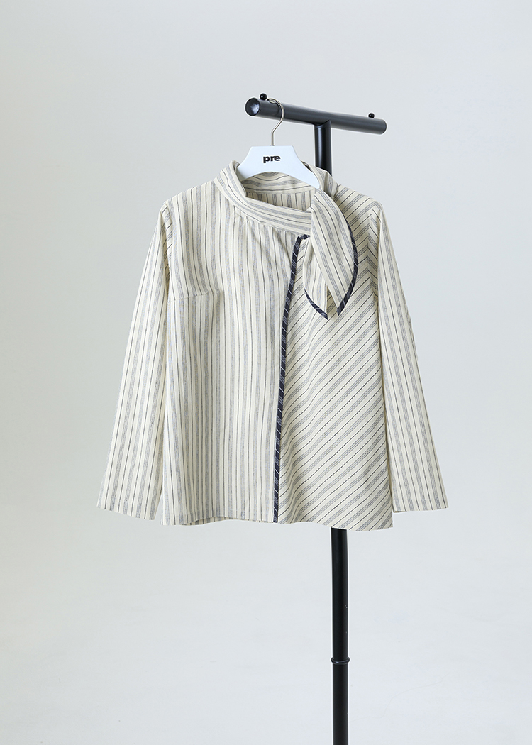 Striped blouse with side bow tie neck