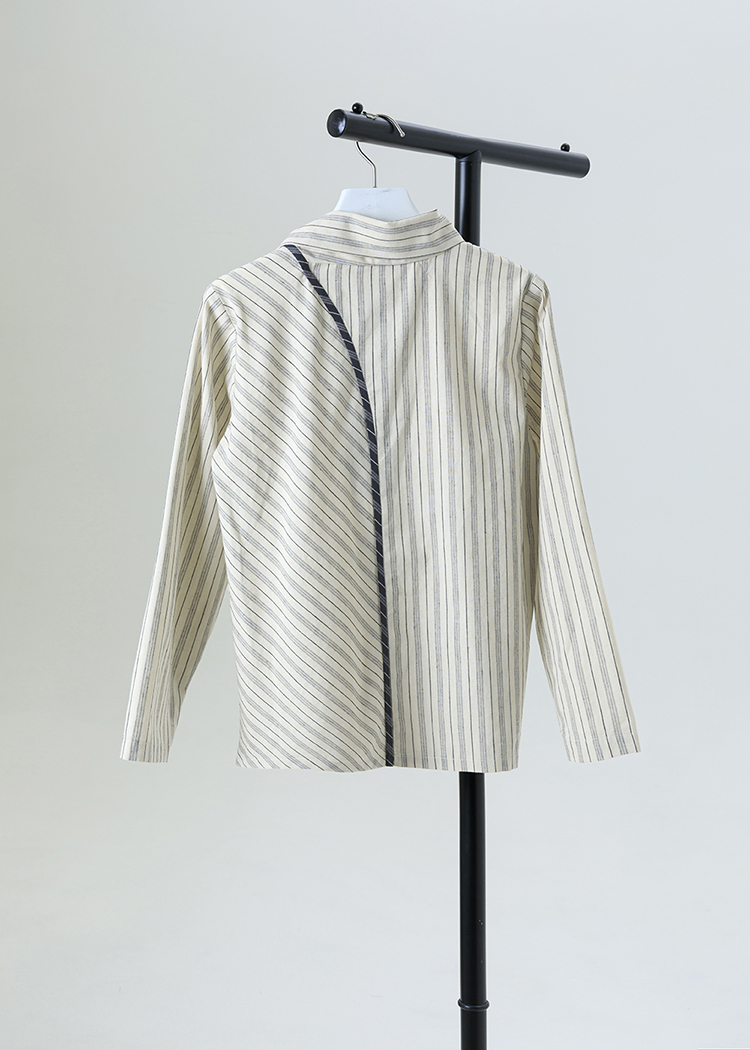 Striped blouse with side bow tie neck