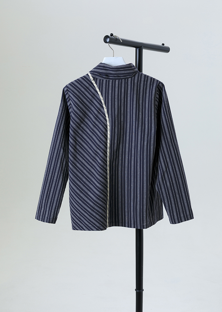 Striped blouse with side bow tie neck