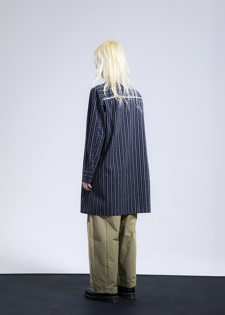 Asymmetric color-block striped shirt