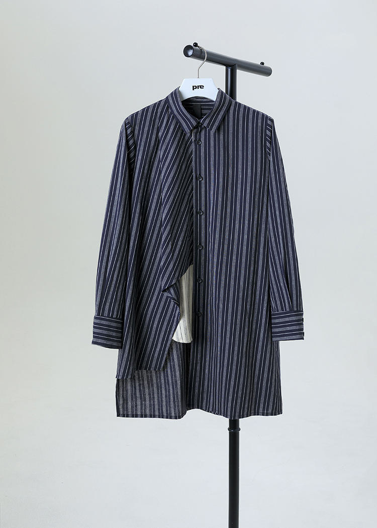 Asymmetric color-block striped shirt