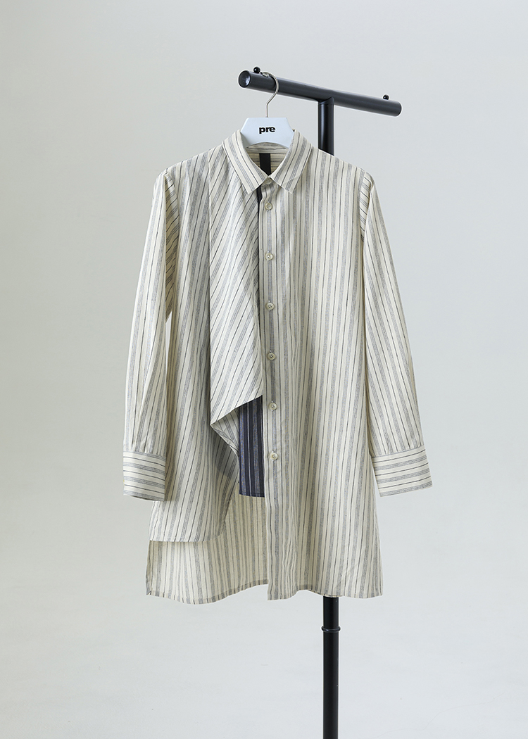 Asymmetric color-block striped shirt