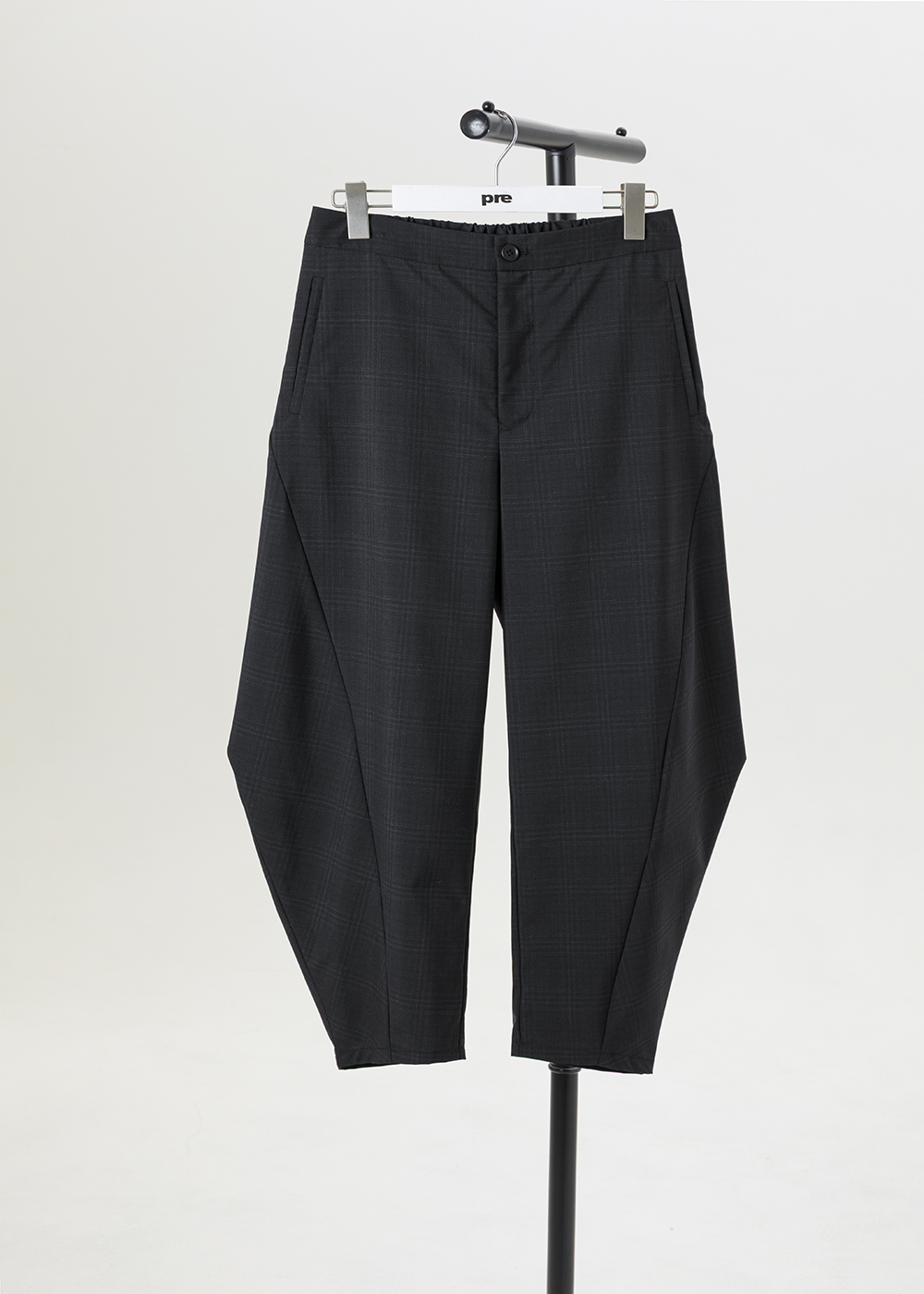 立體尖褶錐型格紋長褲