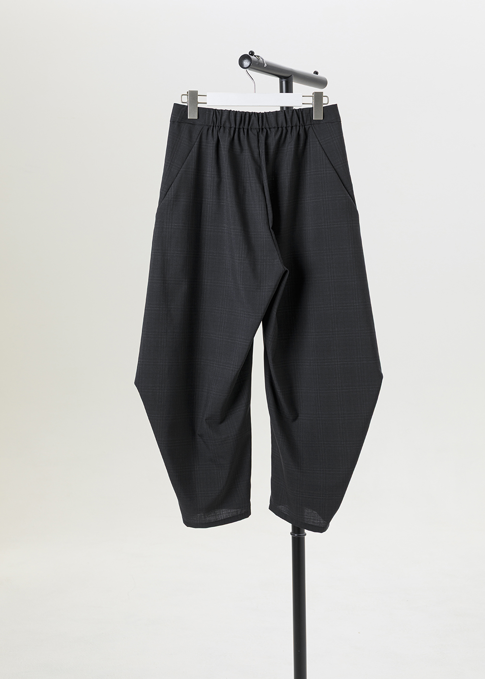 立體尖褶錐型格紋長褲