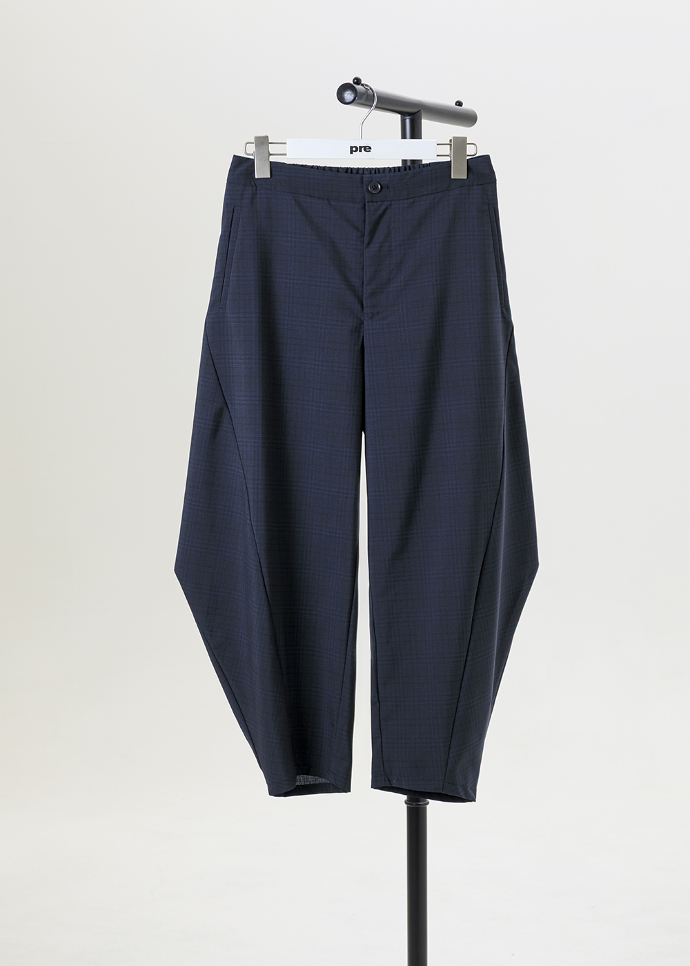 立體尖褶錐型格紋長褲