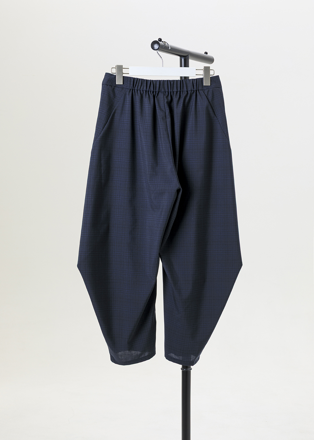 立體尖褶錐型格紋長褲