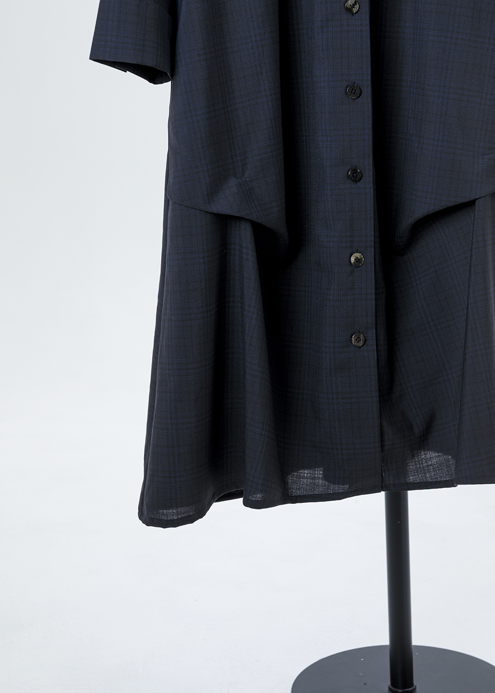 立褶暗格紋襯衫長洋裝