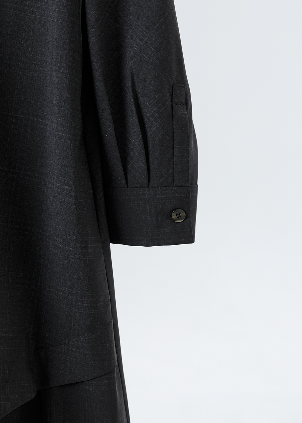 立褶暗格紋襯衫長洋裝