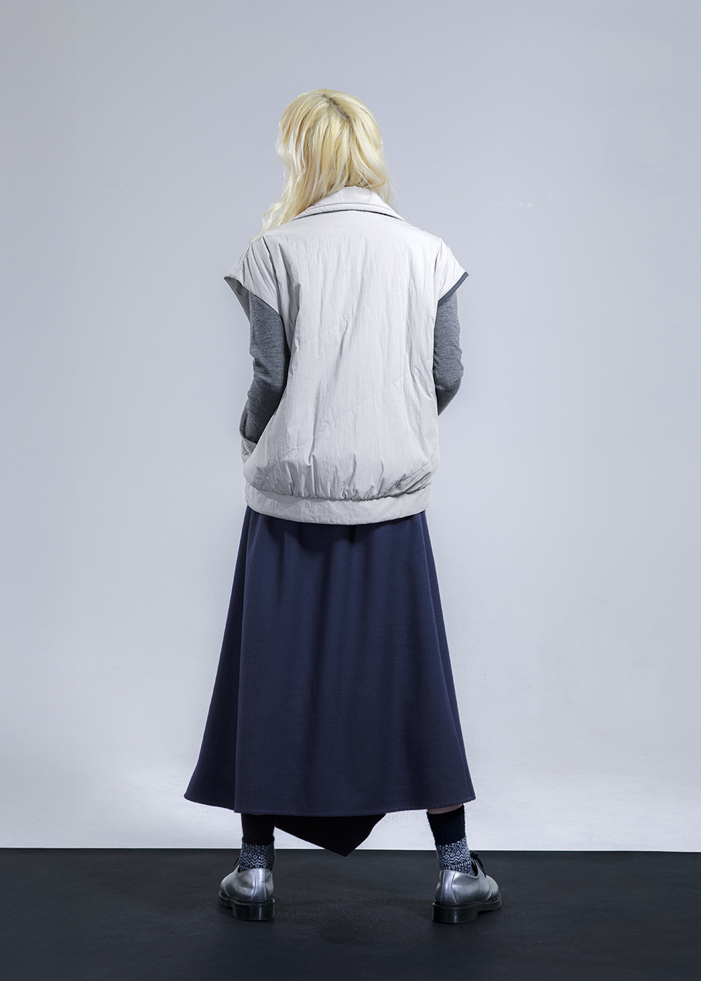 毛料墨影不對稱解構拼接半身裙