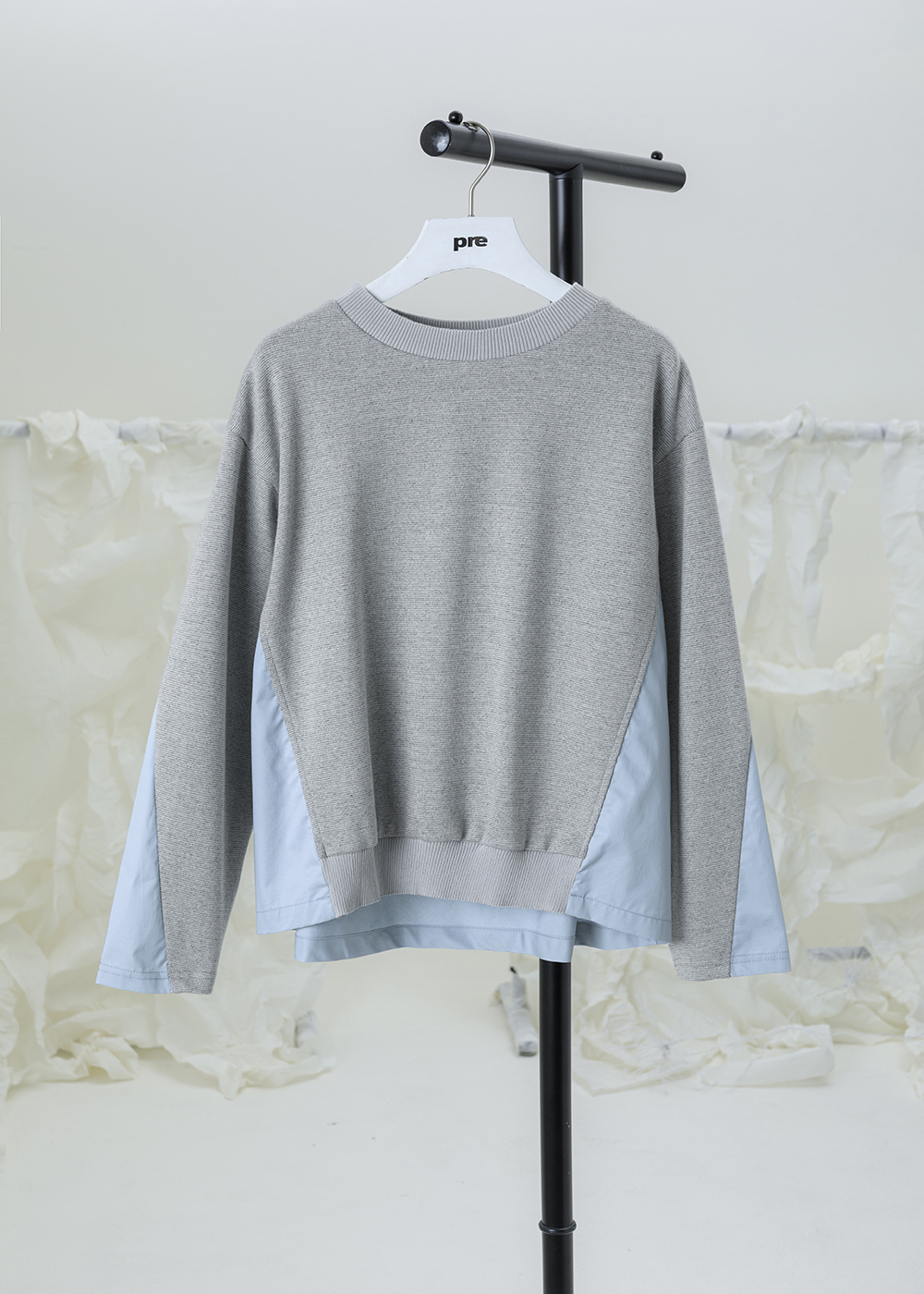 拼接襯材長袖上衣