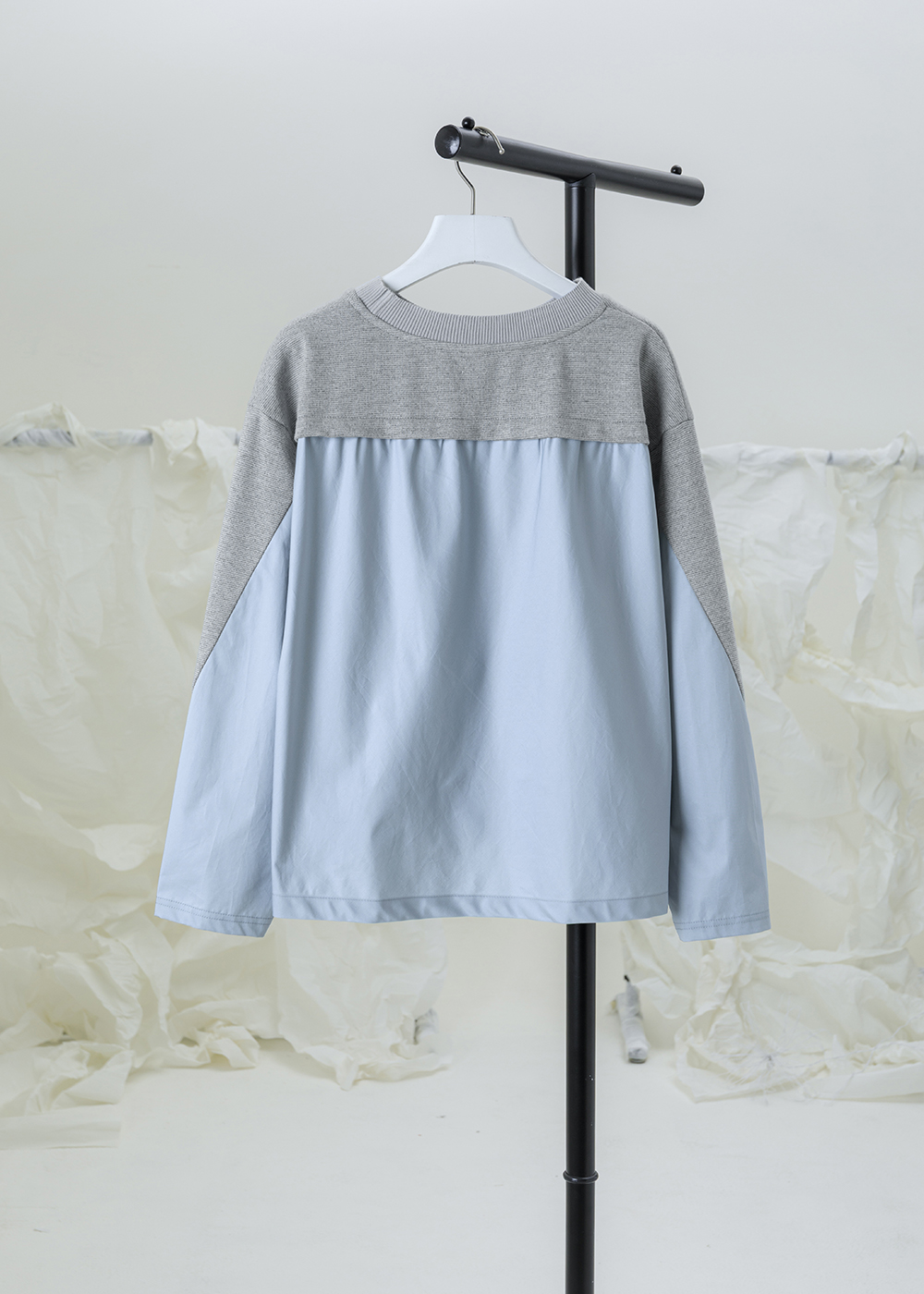 拼接襯材長袖上衣