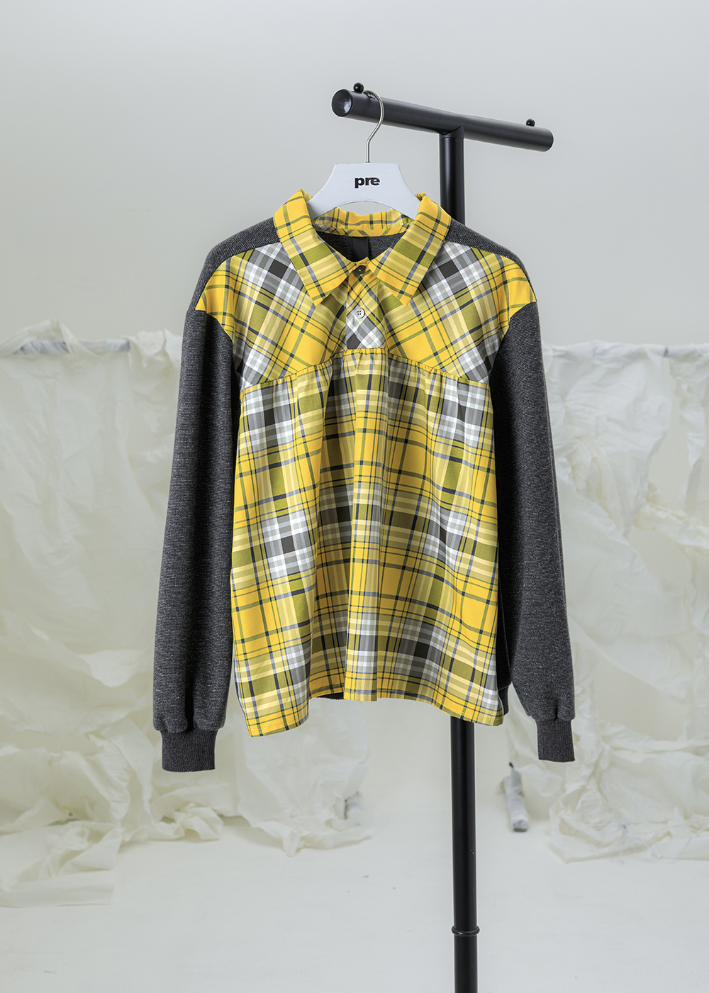 靜霧襯領羅袖拼接上衣