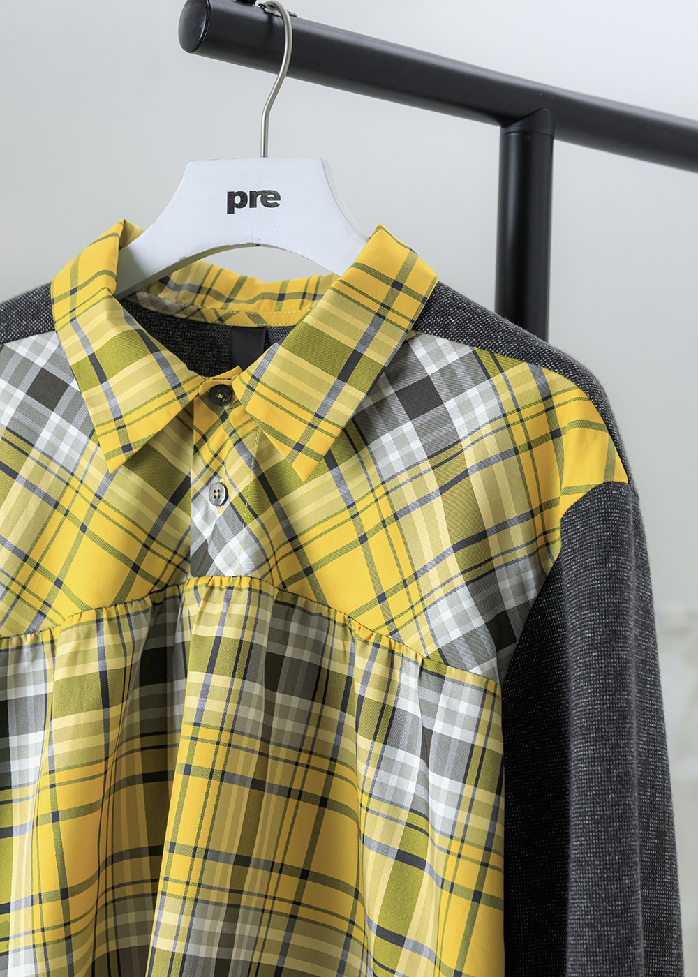 靜霧襯領羅袖拼接上衣