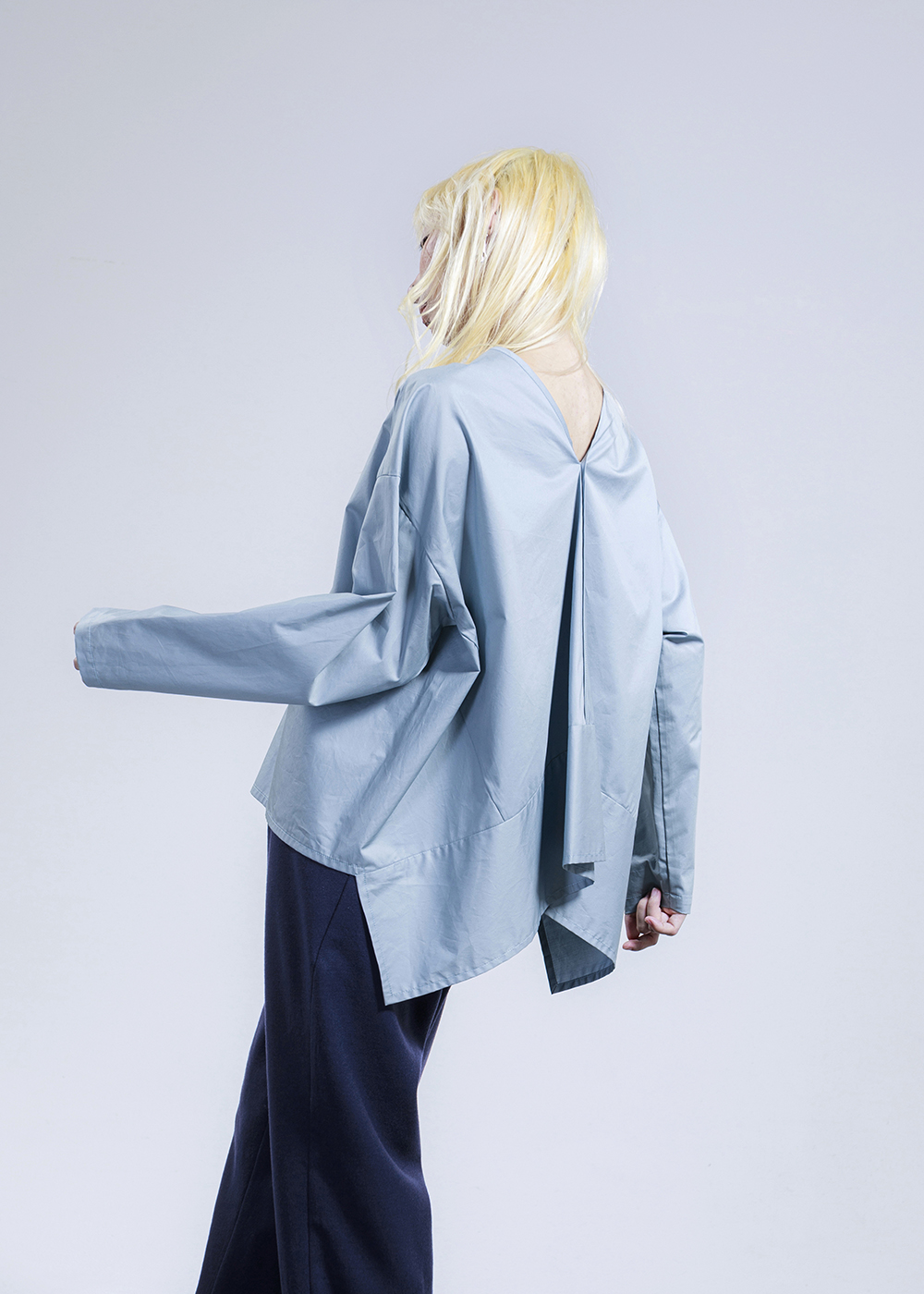 垂序落片拼接開襟襯衫