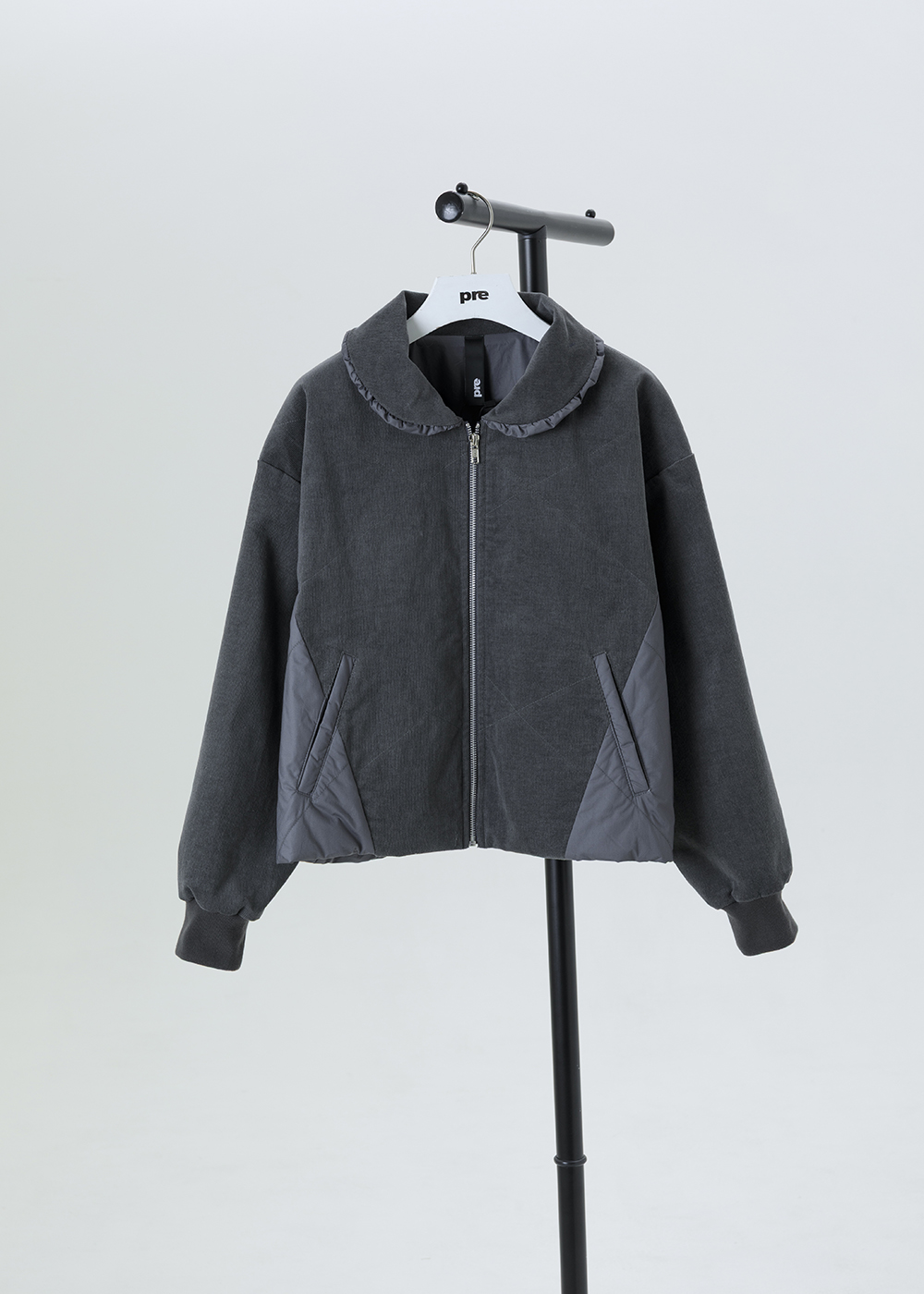 異塑弧領鋪棉外套