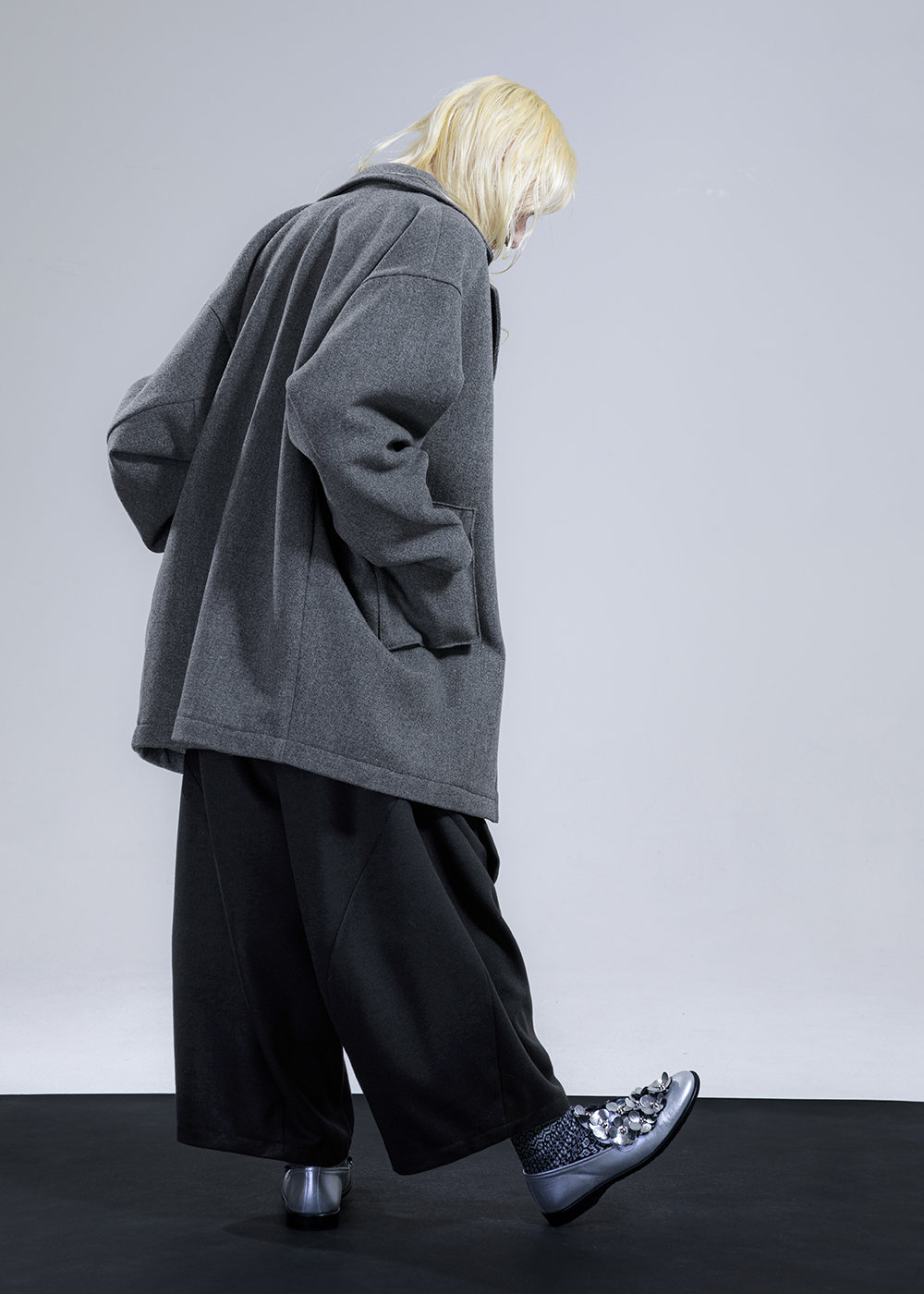 序層毛呢混紡落肩寬版外套