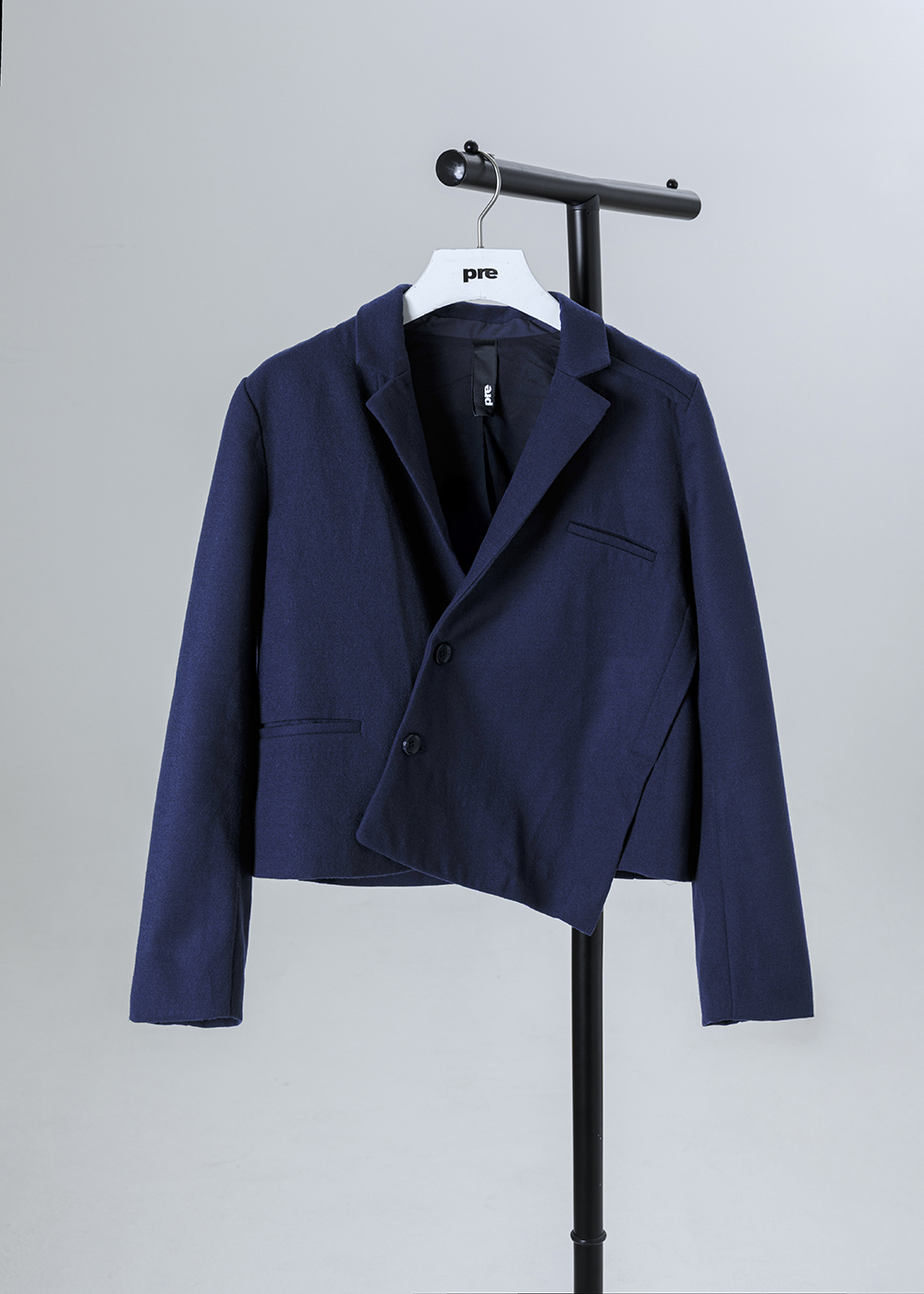 毛料不對稱片層短版西裝外套