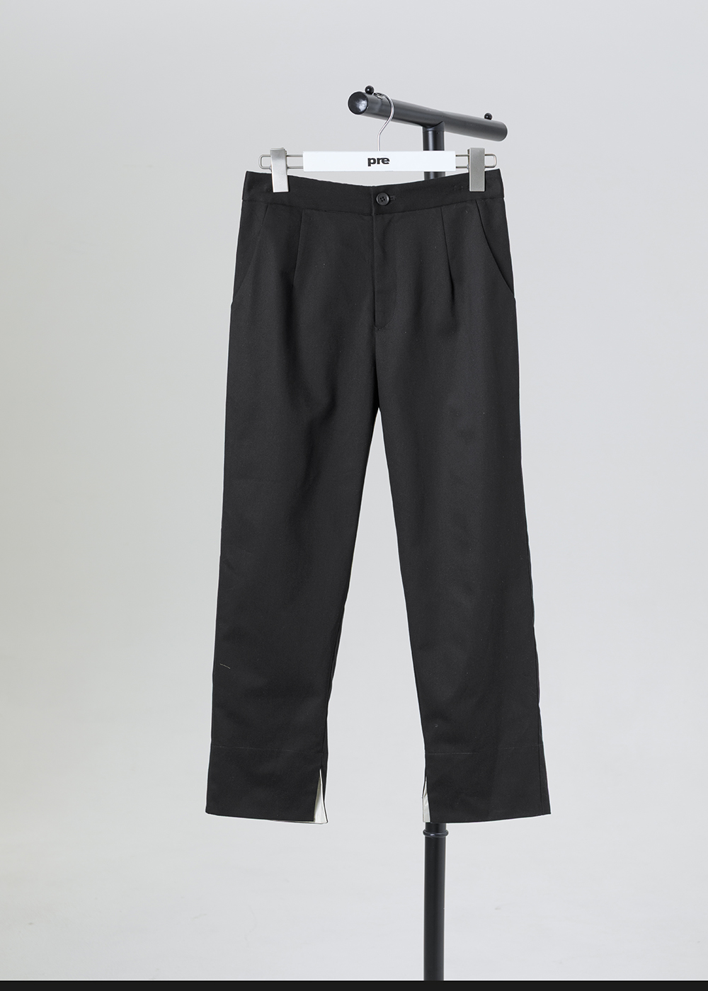 跳色開衩打褶長褲 