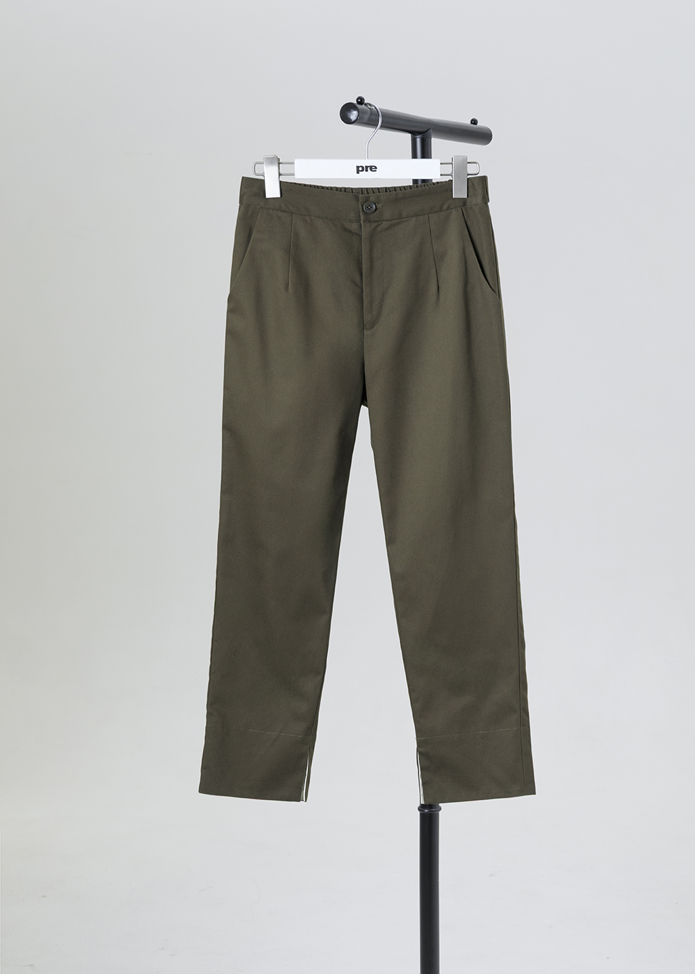 跳色開衩打褶長褲 